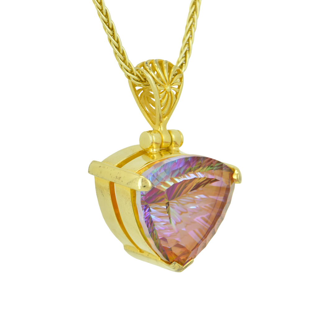 Trillion Sunstar Mystic Quartz Pendant, set in Sterling Silver plated in Yellow Gold