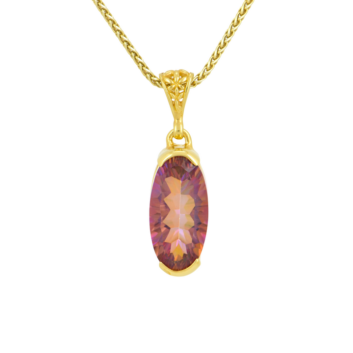 Oval Sunstar Mystic Quartz Pendant, set in Sterling Silver plated in Yellow Gold