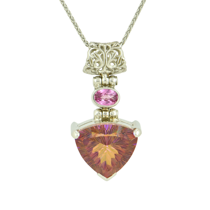 Trillion Sunstar Mystic Quartz Pendant, set in Sterling Silver plated in White Rhodium