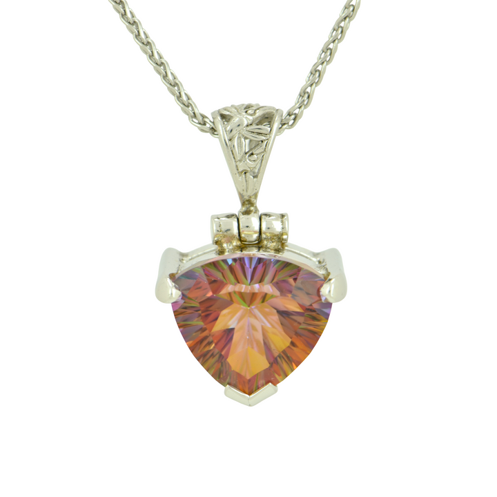 Trillion Sunstar Mystic Quartz Pendant, set in Sterling Silver plated in White Rhodium