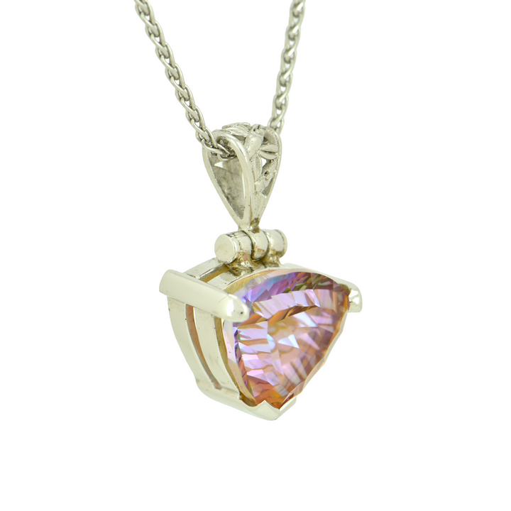 Trillion Sunstar Mystic Quartz Pendant, set in Sterling Silver plated in White Rhodium