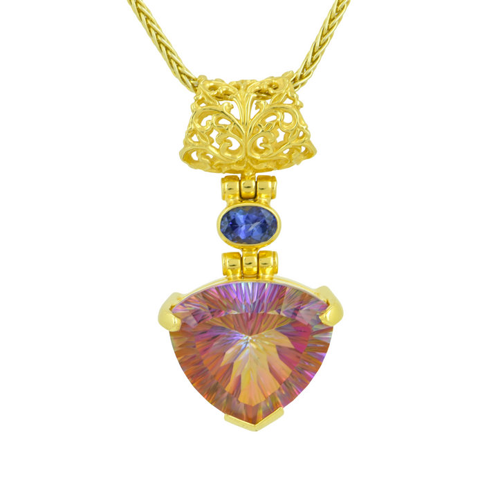 Trillion Sunstar Mystic Quartz Pendant, set in Sterling Silver plated in Yellow Gold