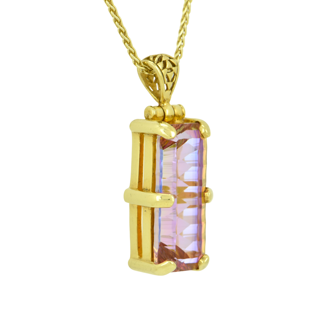 Emerald Cut Sunstar Mystic Quartz Pendant