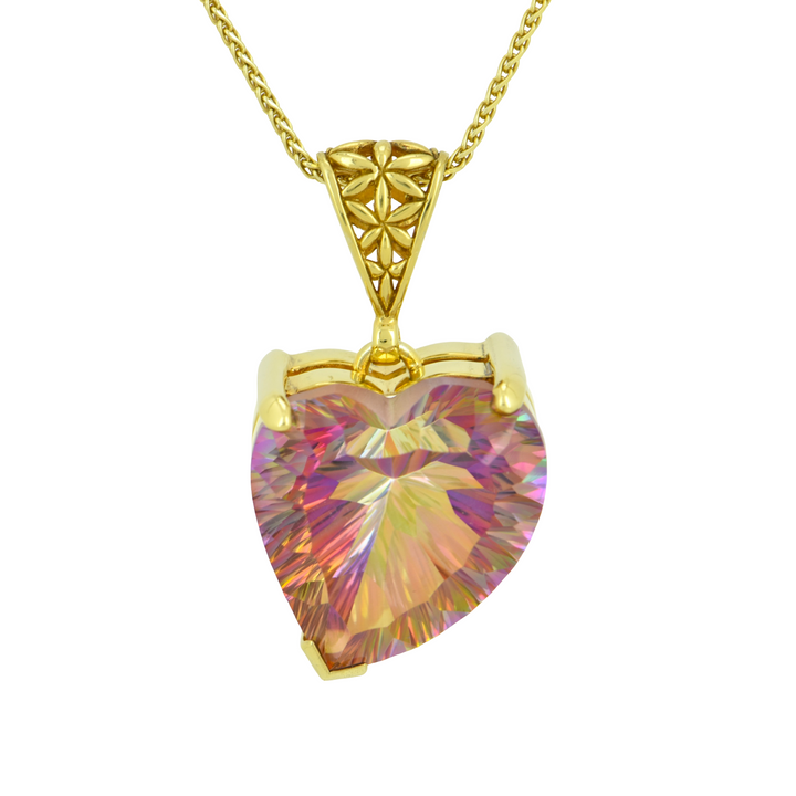 Heart-Shaped Sunstar Mystic Quartz Pendant, set in Sterling Silver plated in Yellow Gold