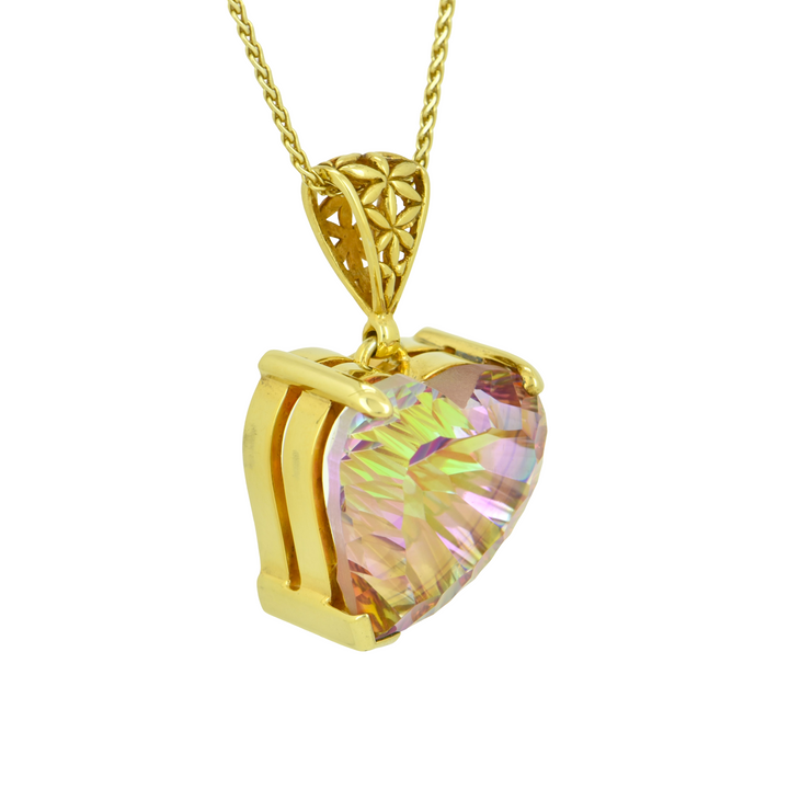 Heart-Shaped Sunstar Mystic Quartz Pendant, set in Sterling Silver plated in Yellow Gold