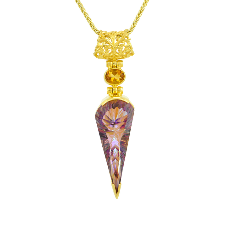 Fan Shape Fan Shape Sunstar Mystic Quartz Pendant