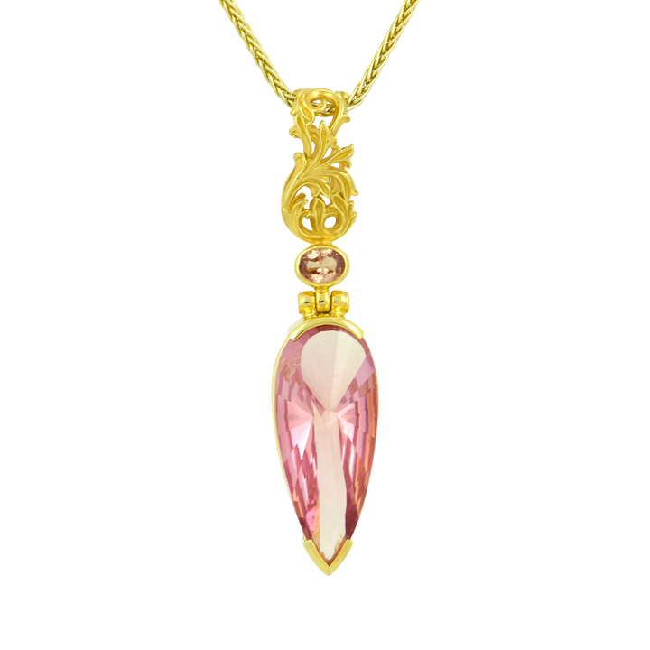Pear Cut Imperial Pink Sapphire Pendant, set in Sterling Silver plated in Yellow Gold