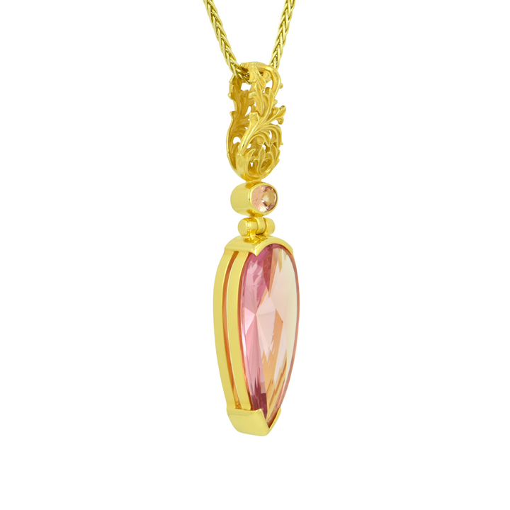 Pear Cut Imperial Pink Sapphire Pendant, set in Sterling Silver plated in Yellow Gold