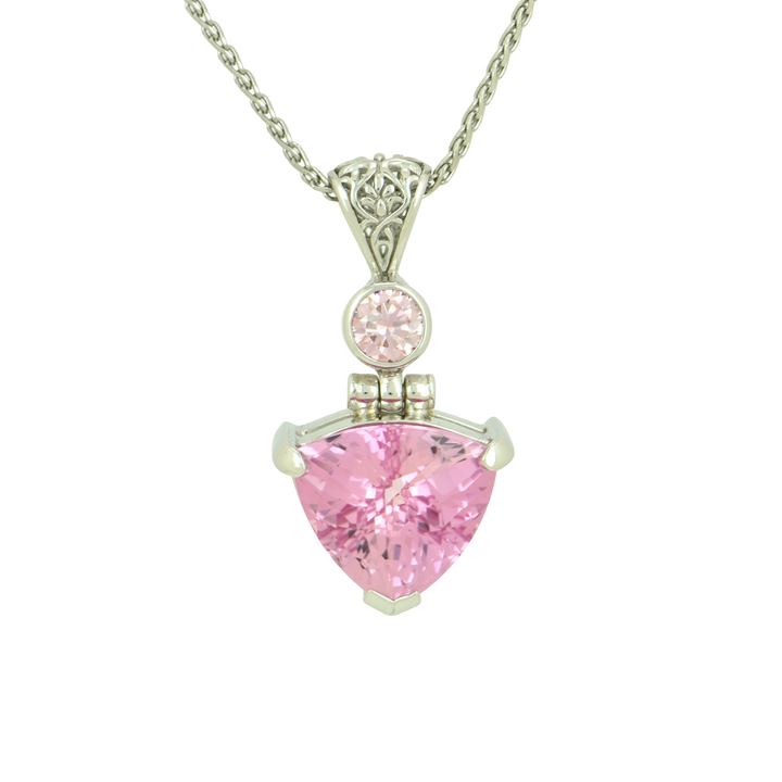 Trillion Imperial Pink Sapphire Pendant, set in Sterling Silver plated in White Rhodium