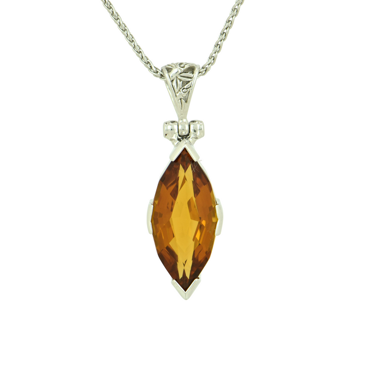 Golden Hydro Quartz Pendant, set in Sterling Silver plated in White Rhodium