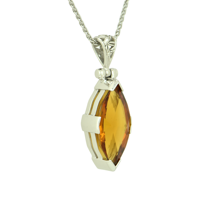 Golden Hydro Quartz Pendant, set in Sterling Silver plated in White Rhodium