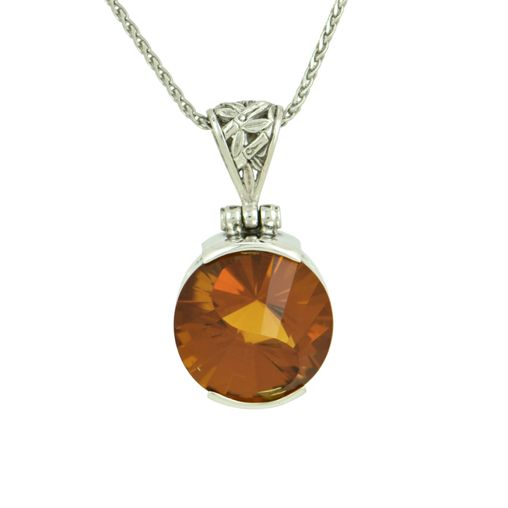 Round Golden Hydro Quartz Pendant, set in Sterling Silver plated in White Rhodium