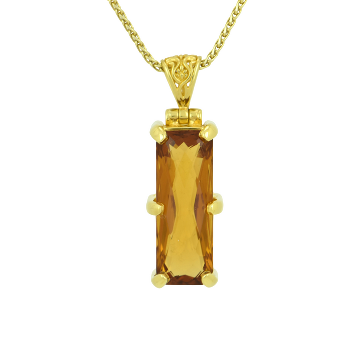 Emerald Cut Golden Hydro Quartz Pendant, set in Sterling Silver plated in Yellow Gold