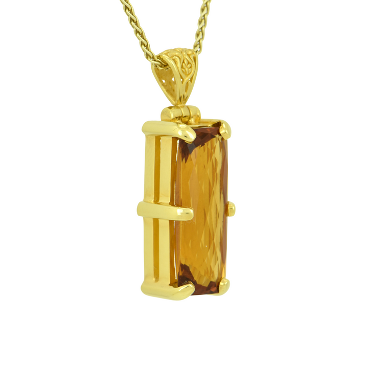 Emerald Cut Golden Hydro Quartz Pendant, set in Sterling Silver plated in Yellow Gold