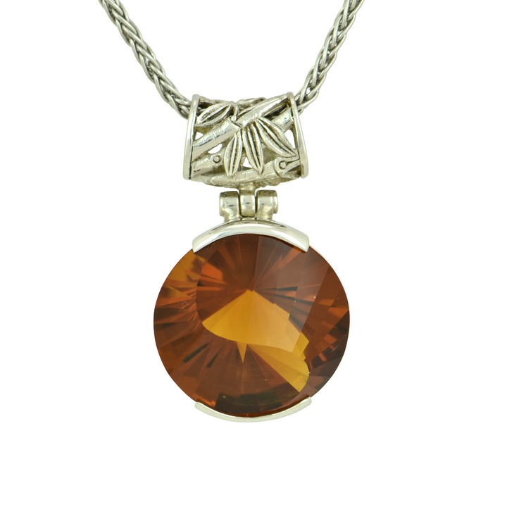 Round Golden Hydro Quartz Pendant, set in Sterling Silver plated in White Rhodium