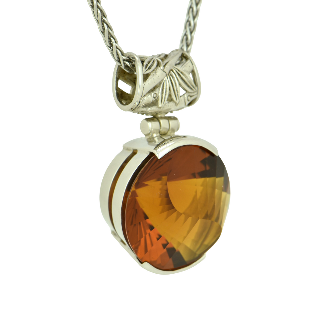 Round Golden Hydro Quartz Pendant, set in Sterling Silver plated in White Rhodium