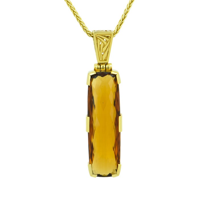 Emerald Cut Golden Hydro Quartz Pendant, set in Sterling Silver plated in Yellow Gold