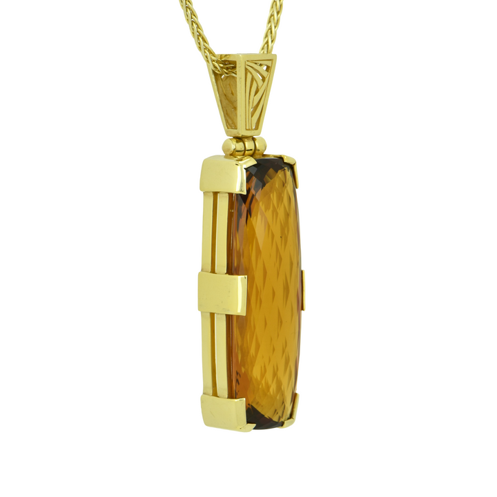 Emerald Cut Golden Hydro Quartz Pendant, set in Sterling Silver plated in Yellow Gold