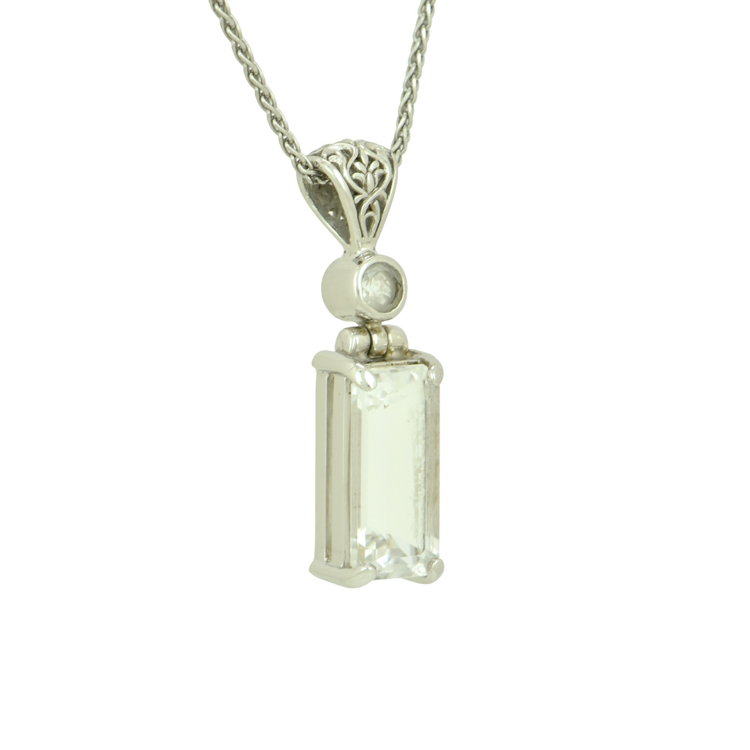 Emerald Cut Petalite Pendant, set in Sterling Silver plated in White Rhodium