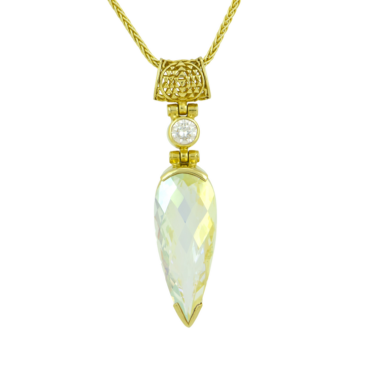 Pear Cut Angel Aura Amour Mystic Quartz Pendant, set in Sterling Silver plated in Yellow Gold