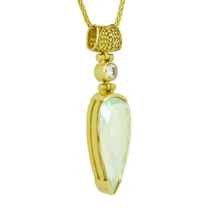 Pear Cut Angel Aura Amour Mystic Quartz Pendant, set in Sterling Silver plated in Yellow Gold