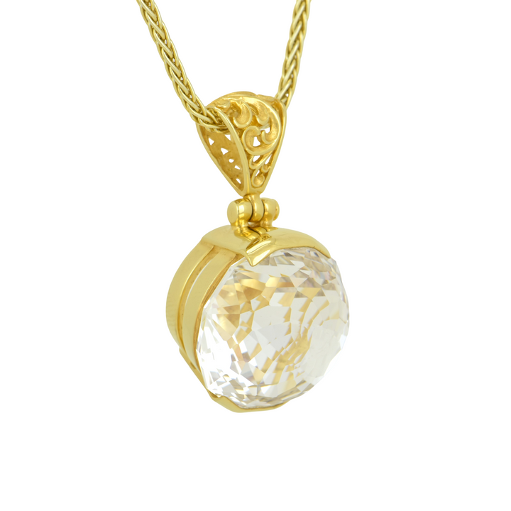 Round White Sapphire Pendant, set in Sterling Silver plated in Yellow Gold