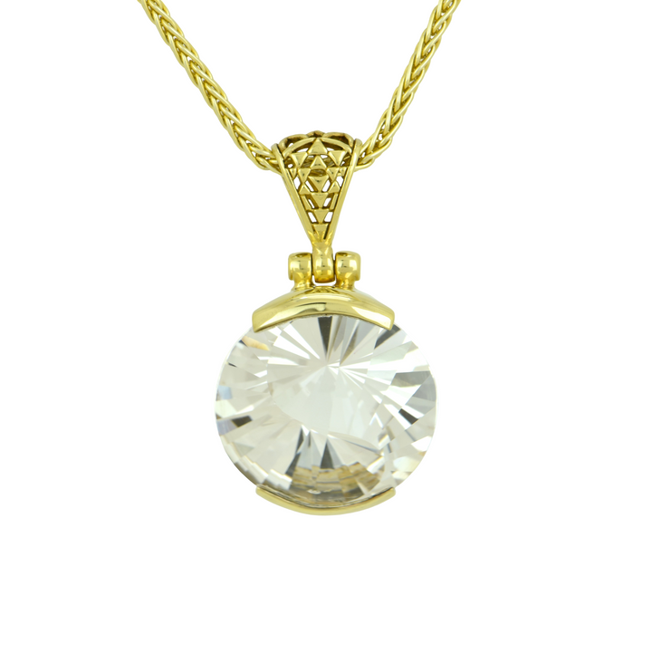 Round White Sapphire Pendant, set in Sterling Silver plated in Yellow Gold