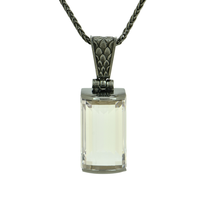 Emerald Cut White Sapphire Pendant, set in Sterling Silver plated in Black Rhodium