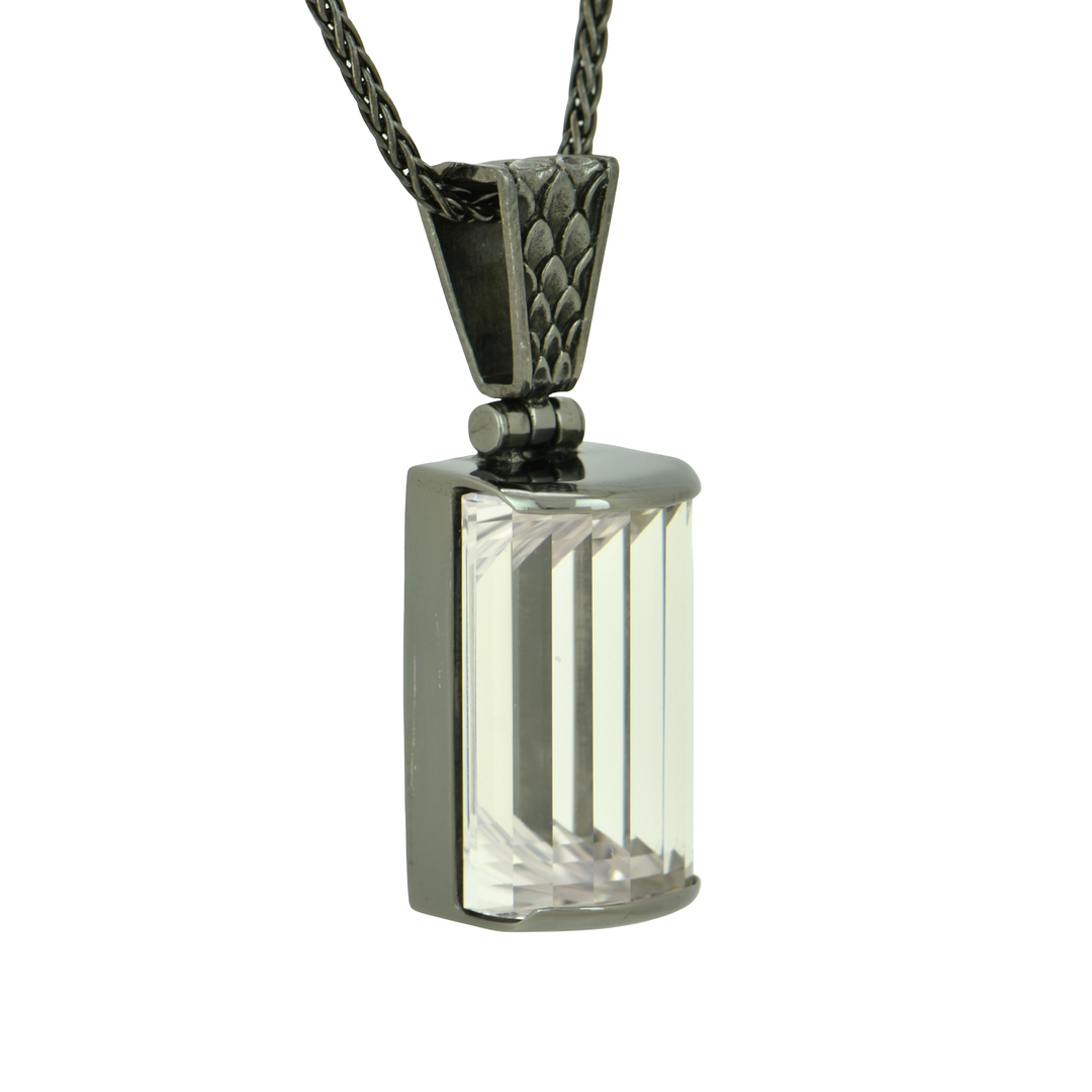 Emerald Cut White Sapphire Pendant, set in Sterling Silver plated in Black Rhodium