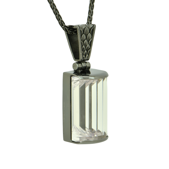 Emerald Cut White Sapphire Pendant, set in Sterling Silver plated in Black Rhodium