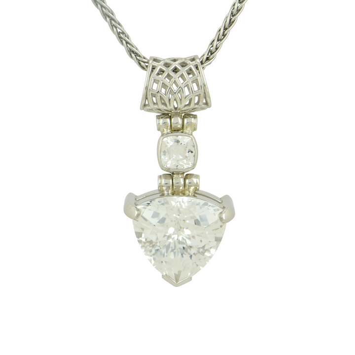 Trillion White Sapphire Pendant, set in Sterling Silver plated in White Rhodium