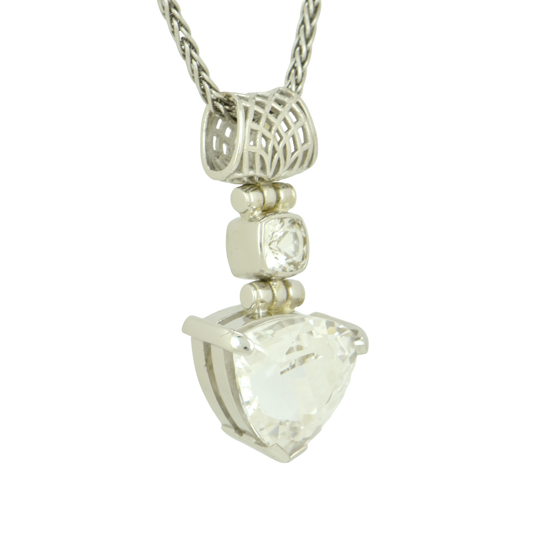 Trillion White Sapphire Pendant, set in Sterling Silver plated in White Rhodium