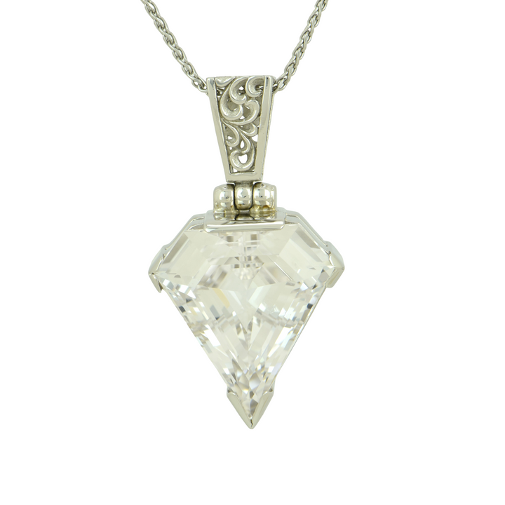 Superman White Sapphire Pendant, set in Sterling Silver plated in White Rhodium