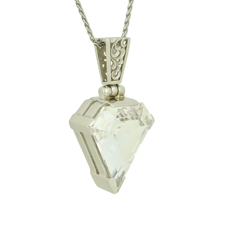 Superman White Sapphire Pendant, set in Sterling Silver plated in White Rhodium