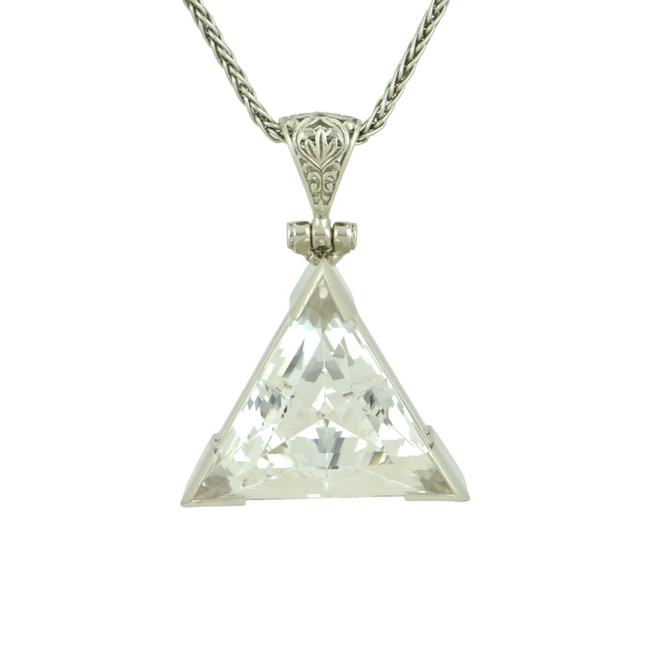 White Sapphire Pendant, set in Sterling Silver plated in White Rhodium