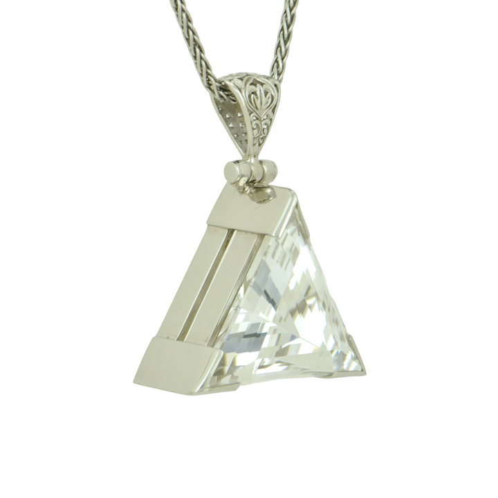 White Sapphire Pendant, set in Sterling Silver plated in White Rhodium