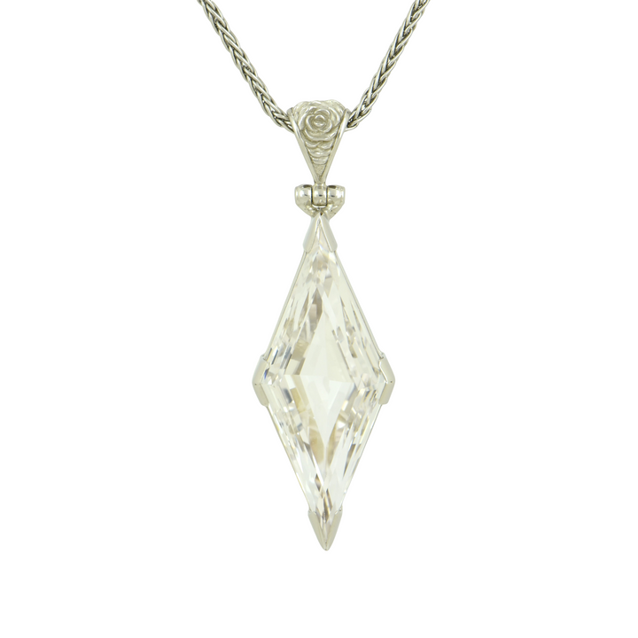 White Sapphire Pendant, set in Sterling Silver plated in White Rhodium