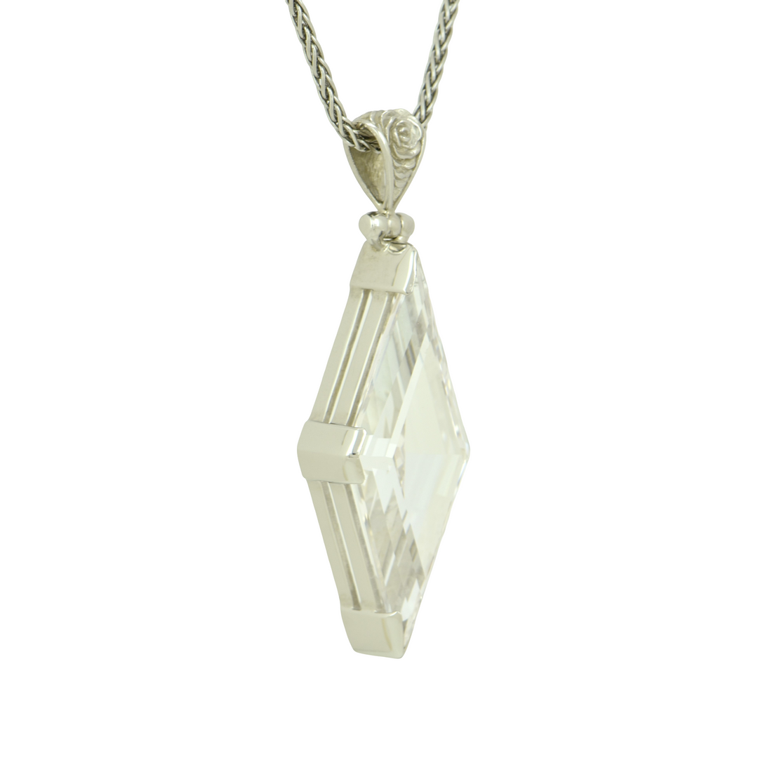 White Sapphire Pendant, set in Sterling Silver plated in White Rhodium