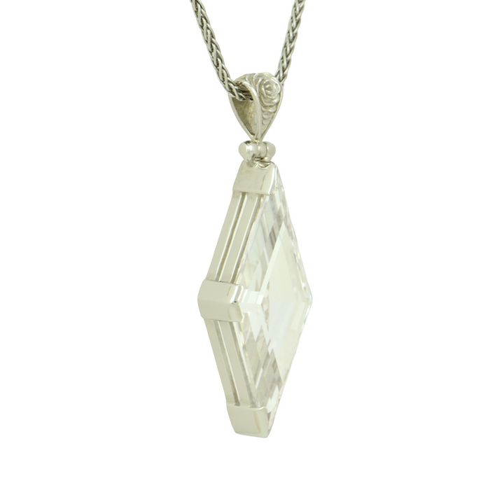 White Sapphire Pendant, set in Sterling Silver plated in White Rhodium