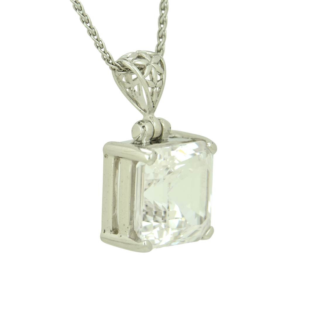 White Sapphire Pendant, set in Sterling Silver plated in White Rhodium