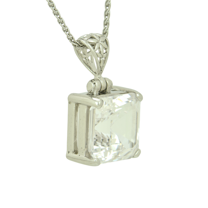 White Sapphire Pendant, set in Sterling Silver plated in White Rhodium