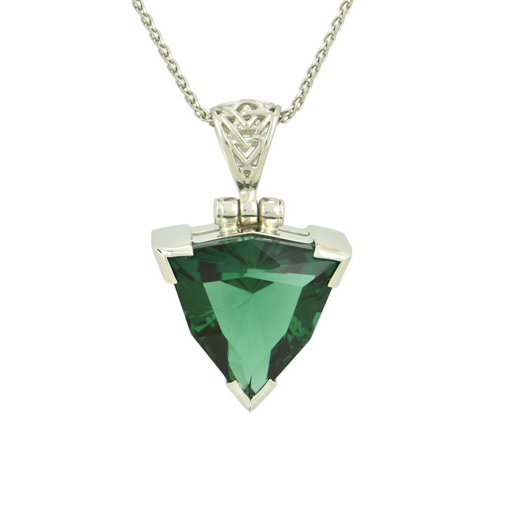 Trillion Green Hydro Quartz Pendant, set in Sterling Silver plated in White Rhodium