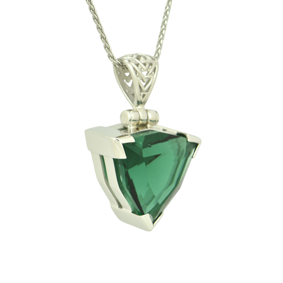 Trillion Green Hydro Quartz Pendant, set in Sterling Silver plated in White Rhodium
