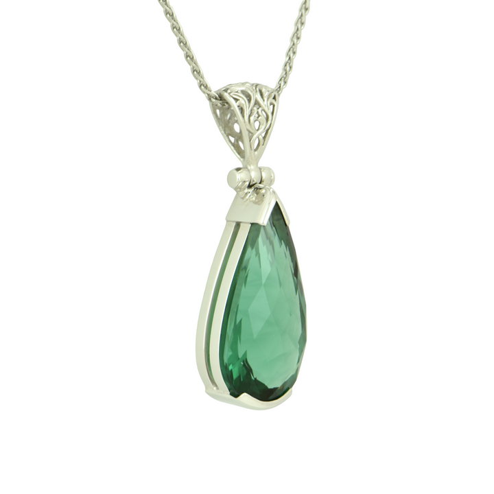 Pear Cut Green Hydro Quartz Pendant, set in Sterling Silver plated in White Rhodium