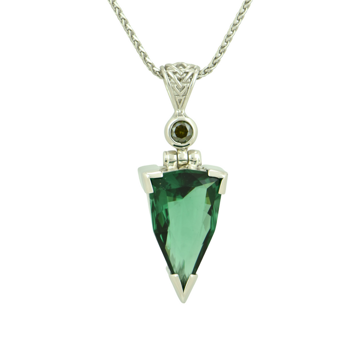 Trillion Green Hydro Quartz Pendant, set in Sterling Silver plated in White Rhodium