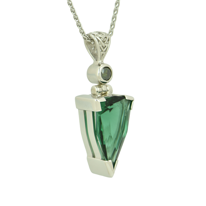 Trillion Green Hydro Quartz Pendant, set in Sterling Silver plated in White Rhodium