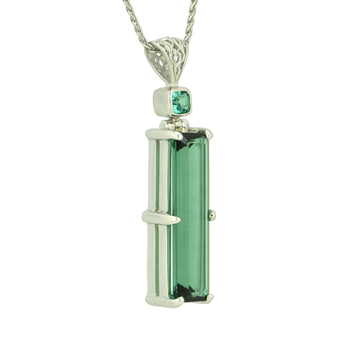 Emerald Cut Green Hydro Quartz Pendant, set in Sterling Silver plated in White Rhodium