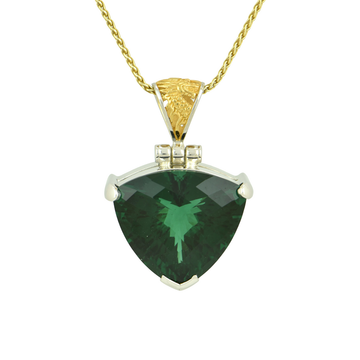 Trillion Green Hydro Quartz Pendant, set in Sterling Silver plated in White Rhodium