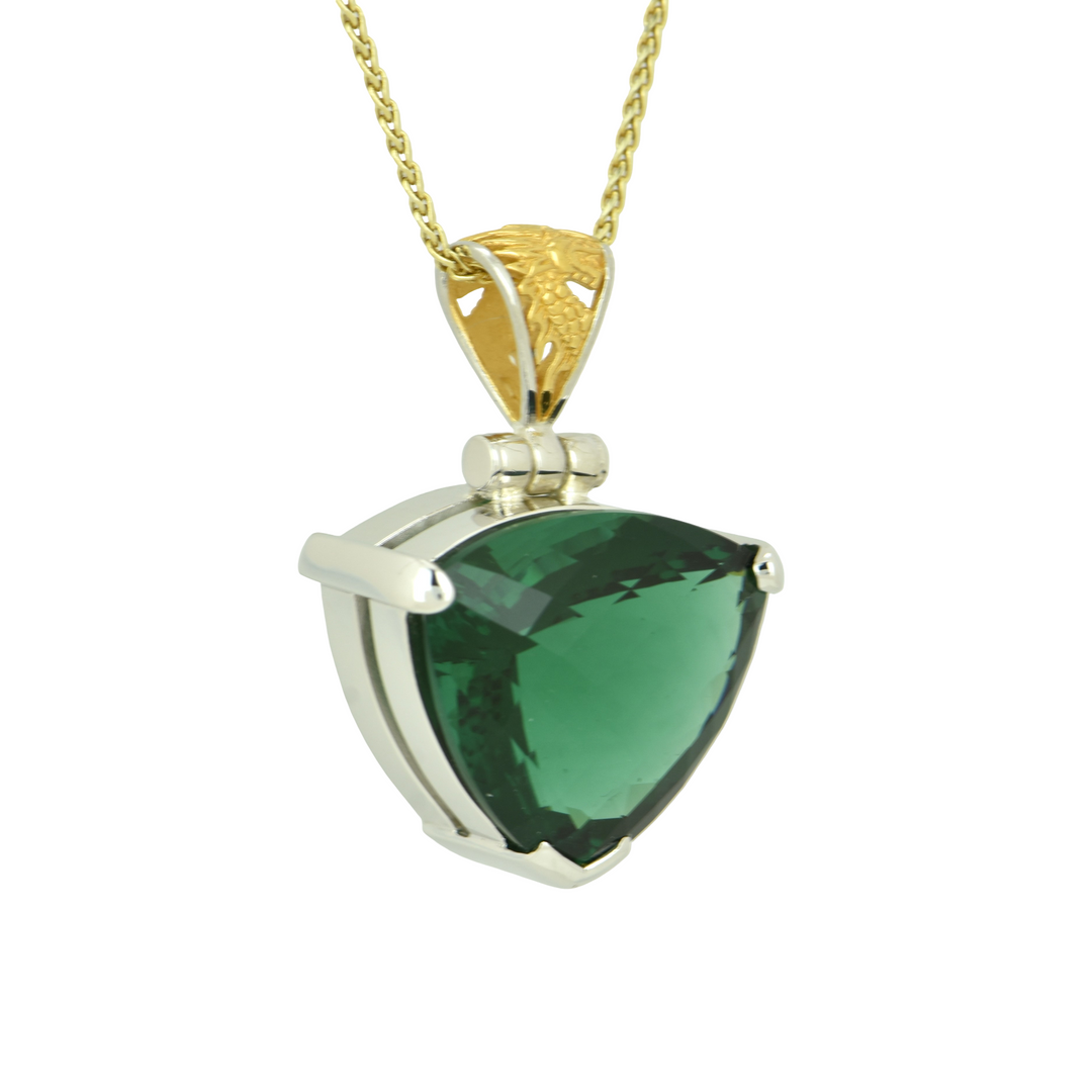 Trillion Green Hydro Quartz Pendant, set in Sterling Silver plated in White Rhodium