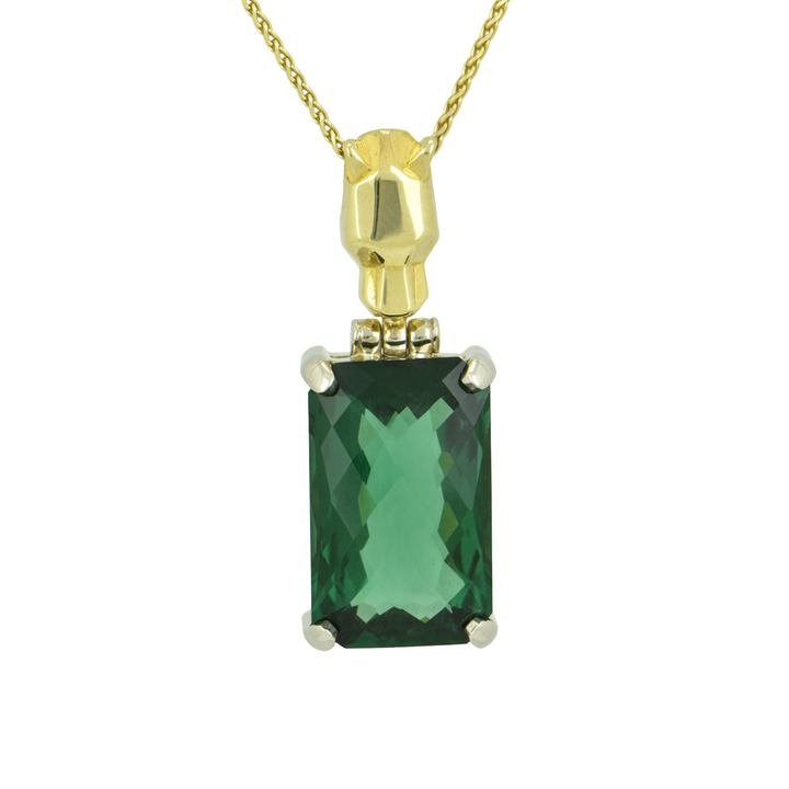 Emerald Cut Green Hydro Quartz Pendant, set in Sterling Silver plated in White Rhodium